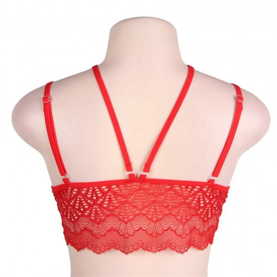 Plus Size Red Seductive Strappy Lace Bralette Top