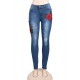 Top Design Embroidery  Ripped Women Jeans 