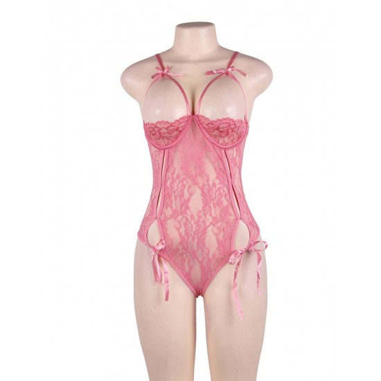 Pink Lace Open Bust Teddy