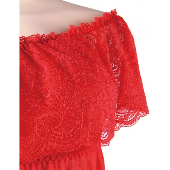 Plus Size Valentine's Day Style Red Off-Shoulder Lace Sexy Babydoll