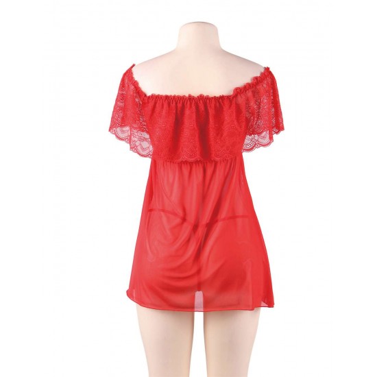 Valentine's Day Style Red Off-Shoulder Lace Sexy Babydoll