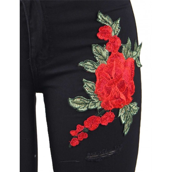 Top Design Embroidery  Ripped Women Jeans 