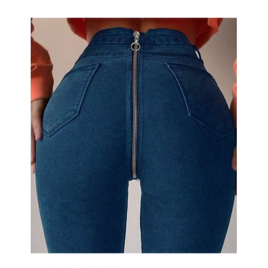 Blue high waist bag hip zipper sexy jeans