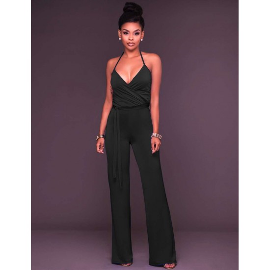 Black Wide Leg Halter Jumpsuit