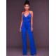 Blue Wide Leg Halter Jumpsuit