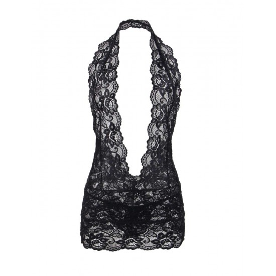 Black lace Deep V Collar Chemise Dress