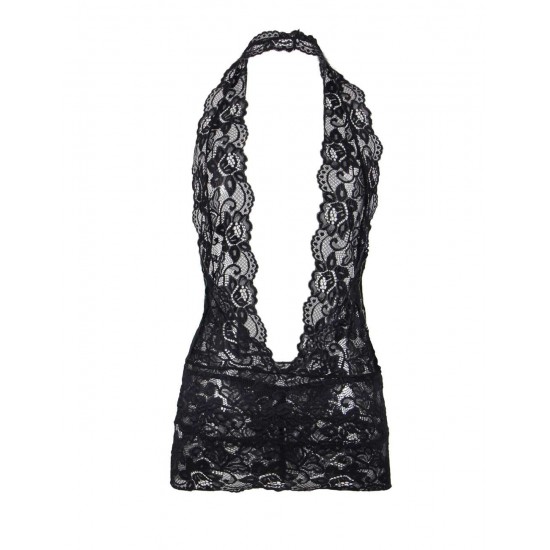 Black lace Deep V Collar Chemise Dress