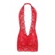 Plus Size Valentine's Day Red lace Deep V Collar Chemise Dress