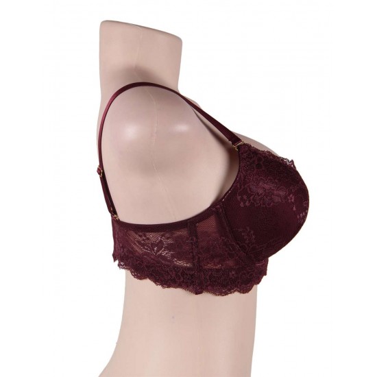 Wine Red high-quality lace comfortable T-shirt bra