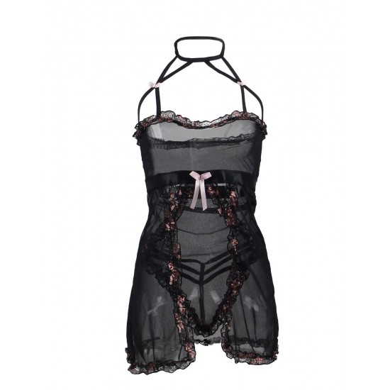 Black Sheer Mesh Halter Sexy Teddy