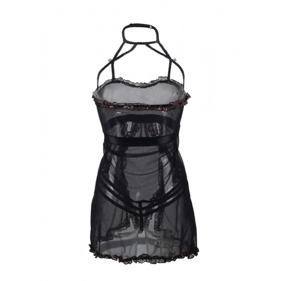 Black Sheer Mesh Halter Sexy Teddy