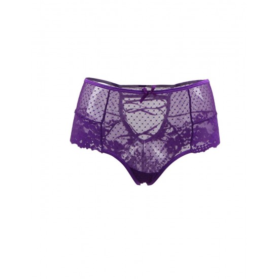 Plus Size Sexy Purple High Waist Lace Strappy Panty