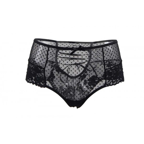 Plus Size Sexy Black High Waist Lace Strappy Panty