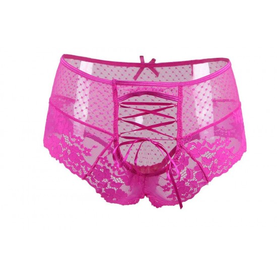 Sexy Pink High Waist Lace Strappy Panty