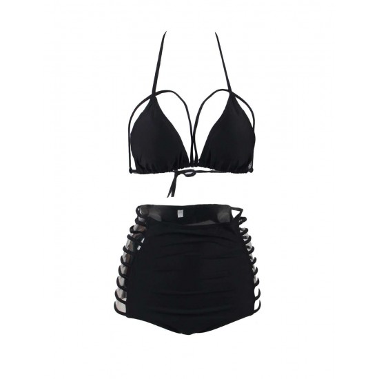 Black Elastic Harness Strappy Sexy Summer Women Bikini Set