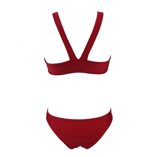 Ladies Dark Red Padded Gather Sexy Bikini Set