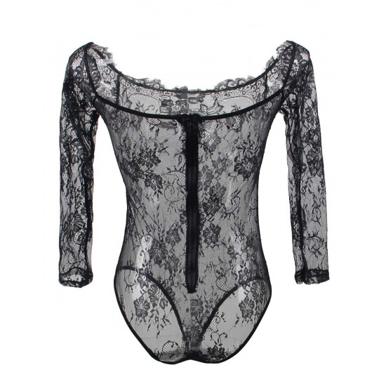 Black Eyelashes Lace  Long-sleeved Teddy