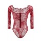 Plus Size Red Eyelashes Lace  Long-sleeved Teddy