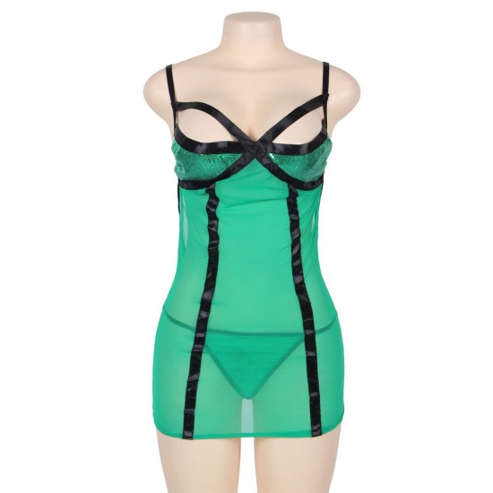 On Sale Green Plus Size Multiple Straps Maillot Babydoll