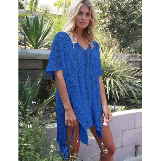 Blue Knitted Hollow out Beach Dress