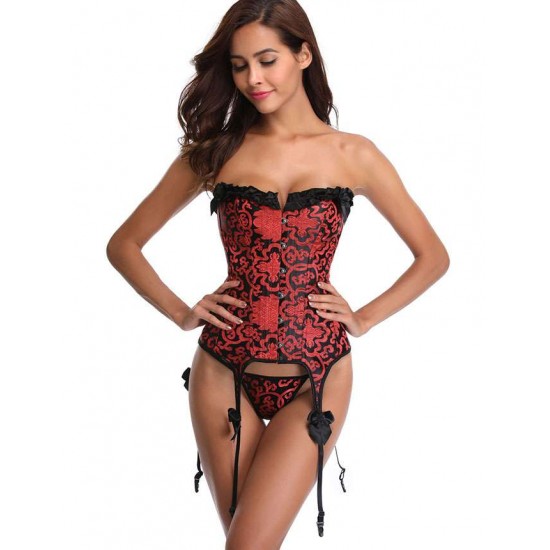 Plus Size Satin Corset With Garter