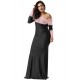 Plus Size Boat Neck Pink Lace Evening Gown