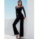 Black Falling shoulder lace stitching fashion jumpsuit