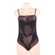 Black Floral Embroidered Sheer Mesh Teddy