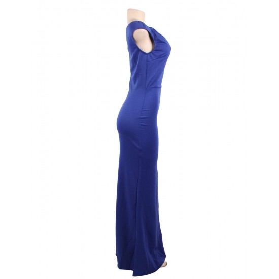 Blue Sleeveless High Slit Sexy Evening Dress