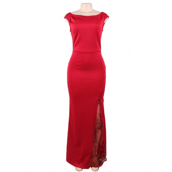 Red Sleeveless High Slit Sexy Evening Dress