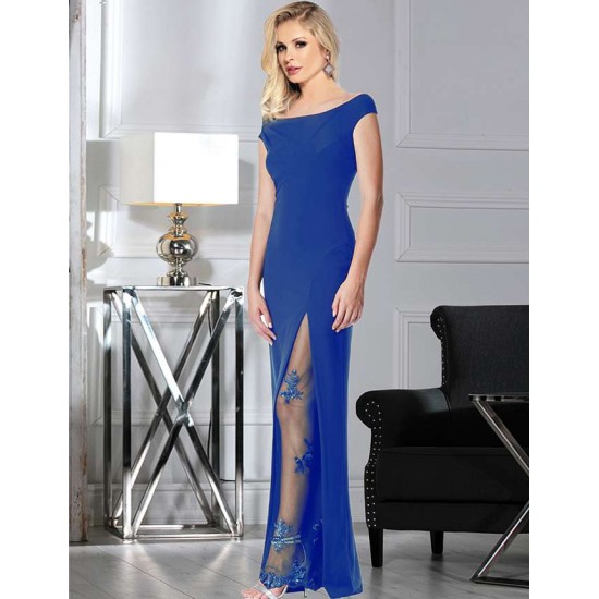 Blue Sleeveless High Slit Sexy Evening Dress