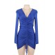 Blue Drawstring Adjustable Fashion Tight-fitting Dress