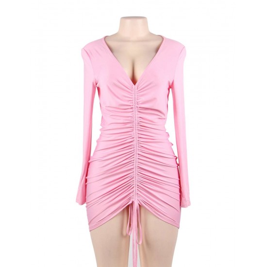 Pink Drawstring Adjustable Fashion Tight-fitting Dress