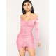 Pink Drawstring Adjustable Fashion Tight-fitting Dress