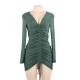 Olive Green Drawstring Adjustable Fashion Tight-fitting Dress