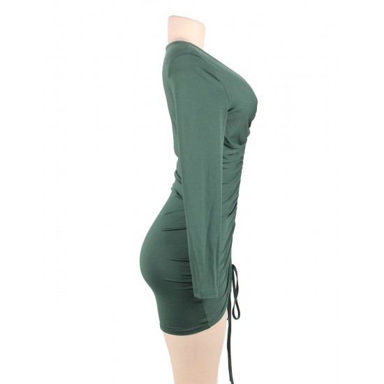 Olive Green Drawstring Adjustable Fashion Tight-fitting Dress