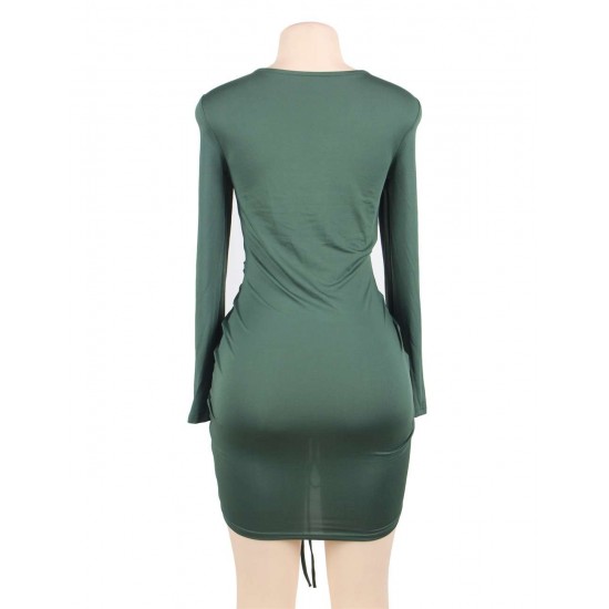 Olive Green Drawstring Adjustable Fashion Tight-fitting Dress