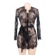 Black Eyelash Lace Sleepwear Gown