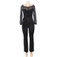 Black Falling shoulder lace stitching fashion jumpsuit