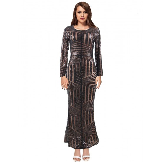 Black Striped Sequins Long Dress