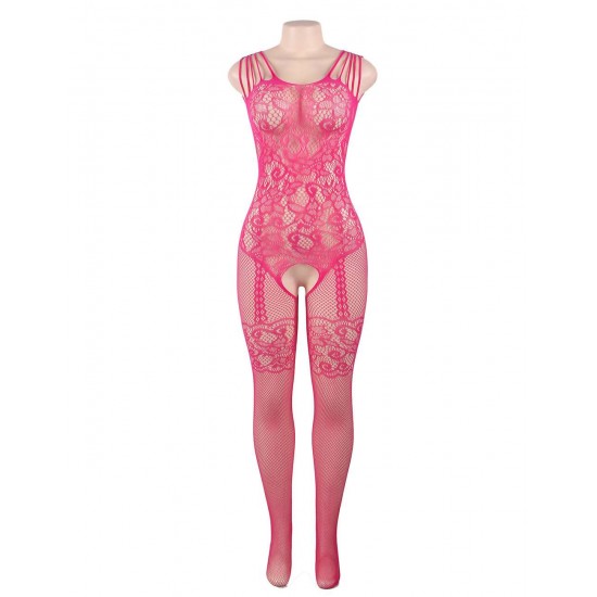 Strappy Shoulder Open Crotch Rosy Bodystocking