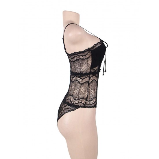 Sexy Chest Ribbon Adjusting Lace Teddy