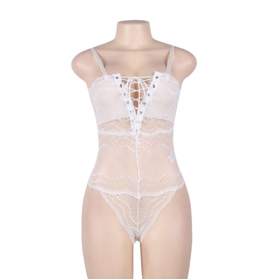 Sexy Chest Ribbon Adjusting Lace Teddy