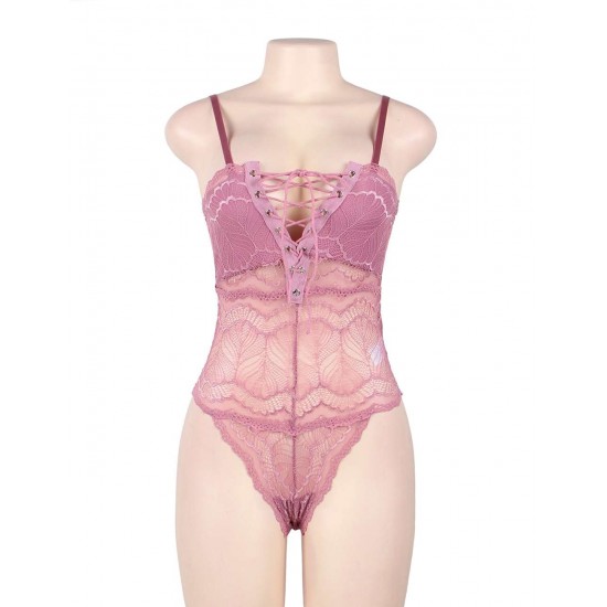 Sexy Chest Ribbon Adjusting Lace Teddy