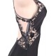 Embroidery High Neck Keyhole Backless Black Party Gown