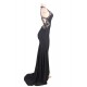 Plus Size Embroidery High Neck Keyhole Backless Black Party Gown