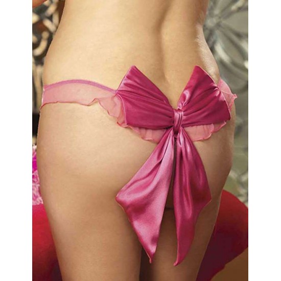 Plus Size Mesh Big Bow Ruffled Thong