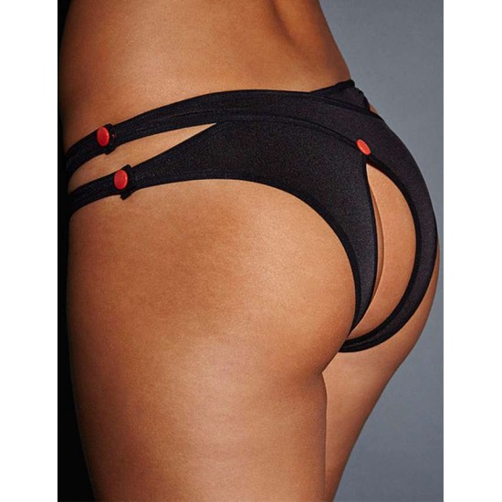 Black Plus Size Crotchless Double Strap Thong