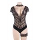 Plus Size Black Floral Eyelashes Lace Teddy