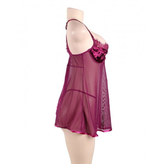 Featuring Velvet Underwire Cups With A Scalloped Lace Trim  Babydoll Set